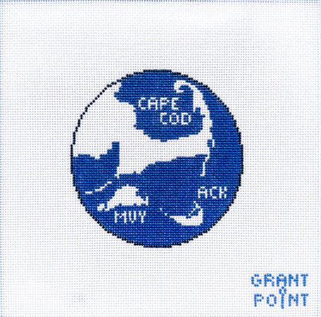 Cape and Islands Round hand-printed needlepoint canvas by Grant Point Designs
