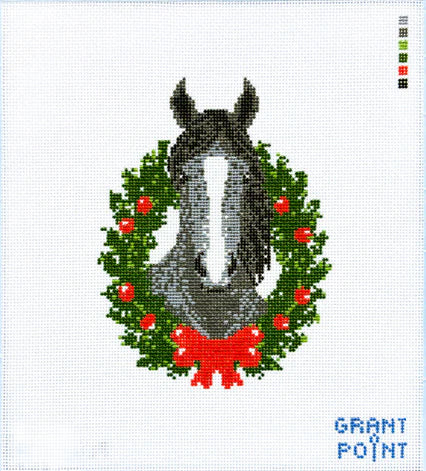 Christmas Animals - Grey Horse hand-printed needlepoint canvas by Grant Point Designs