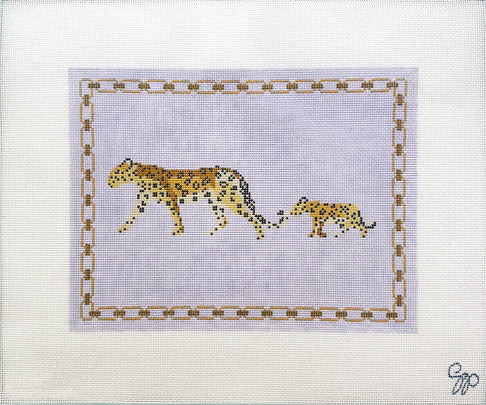 Lola & Lulu Leopard hand-printed needlepoint canvas by Grant Point Designs